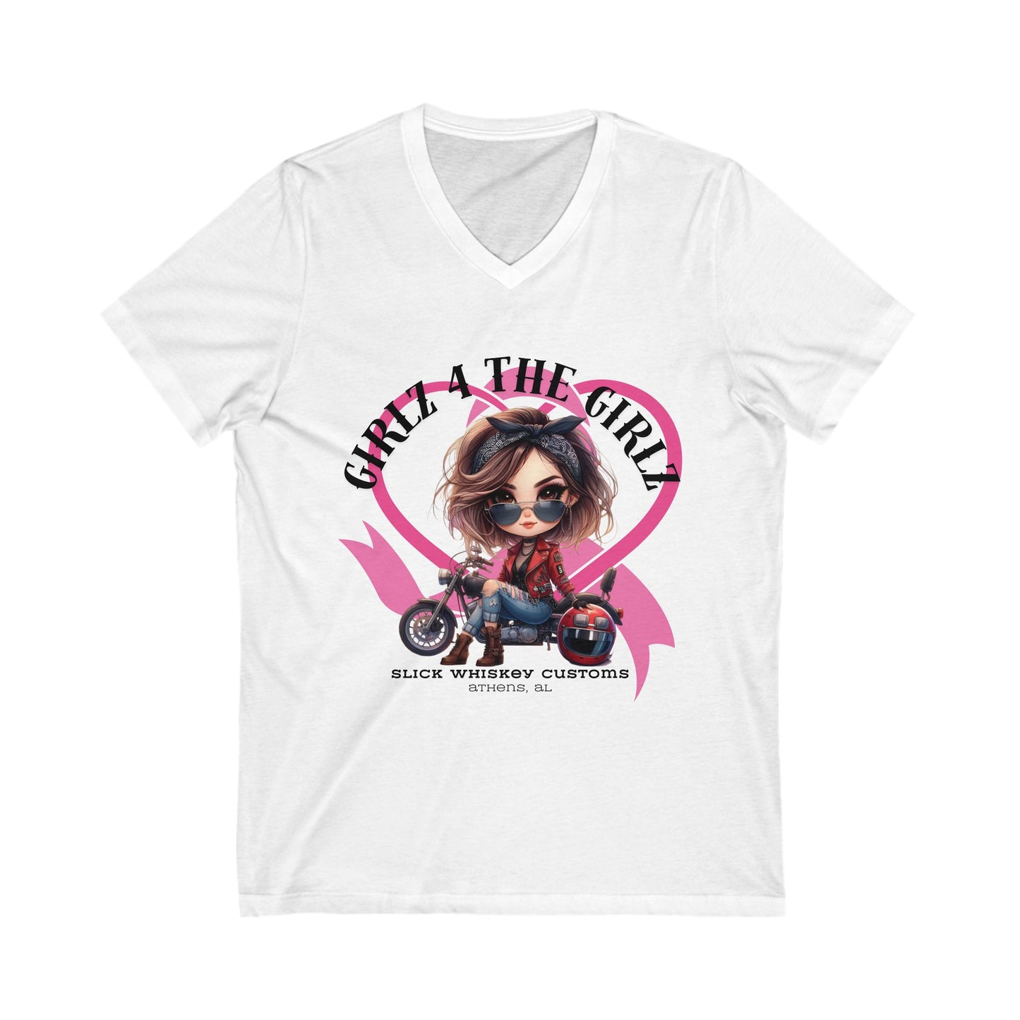 SWC Collection-Stylish V-Neck Tee for Bikers, Girl 4 The Girl Shirt, Breast Cancer Awareness Apparel, Unisex Motorcycle T-Shirt, Gift for Her
