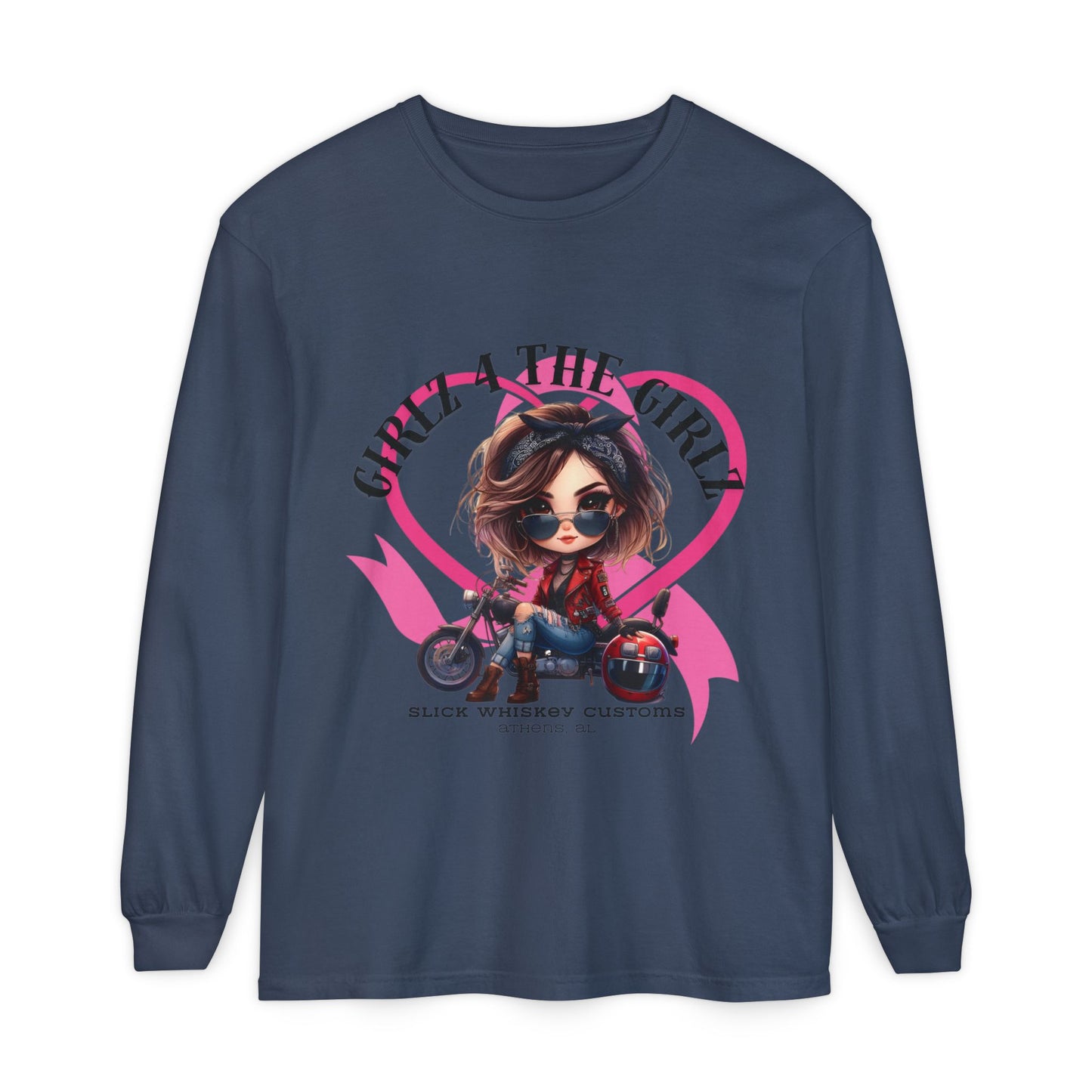 SWC Collection-Long Sleeved T-shirt Girl Power Bike Enthusiast Long Sleeve Tee | Unisex Garment-dyed T-Shirt for Riders, Casual Wear, Gifts, Birthday, Biker Events