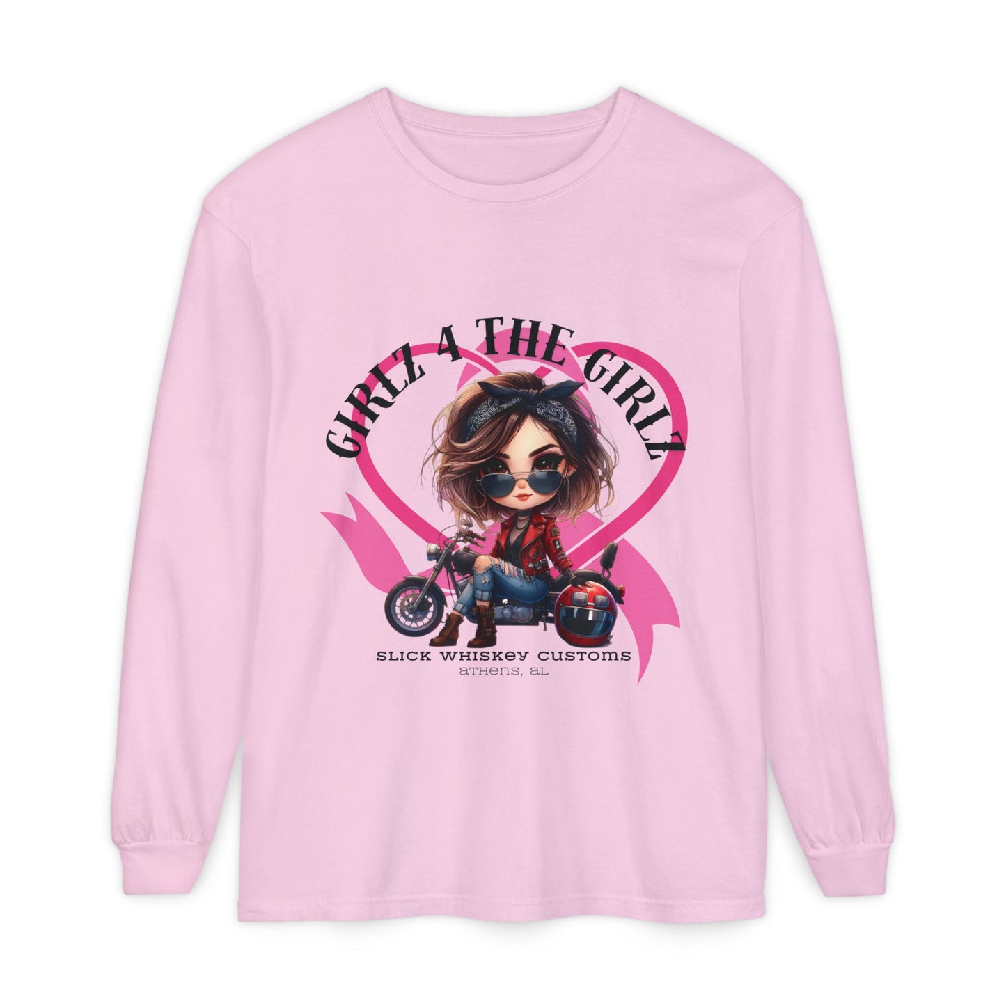 SWC Collection-Long Sleeved T-shirt Girl Power Bike Enthusiast Long Sleeve Tee | Unisex Garment-dyed T-Shirt for Riders, Casual Wear, Gifts, Birthday, Biker Events