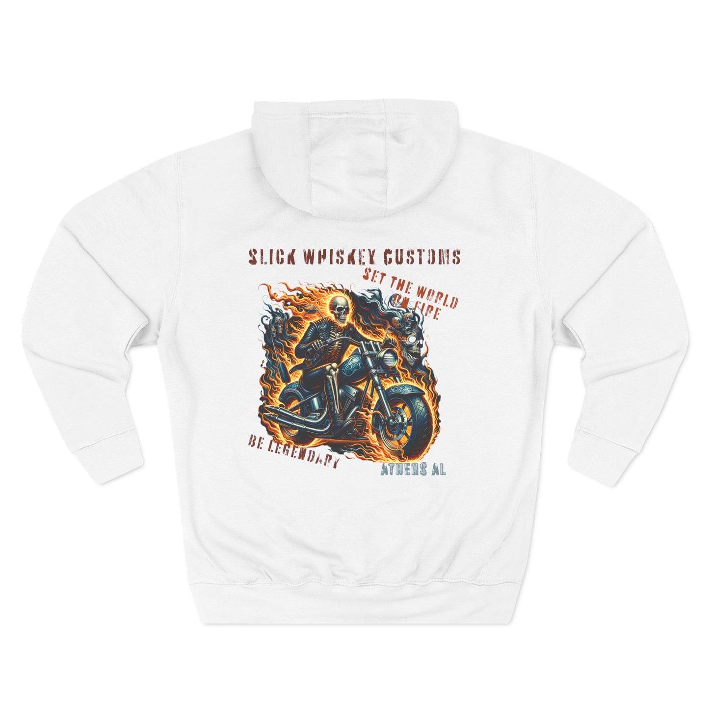 SWC Collection-hoodie skeleton flames motorcycle set the world on fire Custom Graphic Fleece Hoodie, Cozy Motorcycle Sweatshirt, Sleek Biker Apparel, Unique Winter Gift, Streetwear for Him/Her