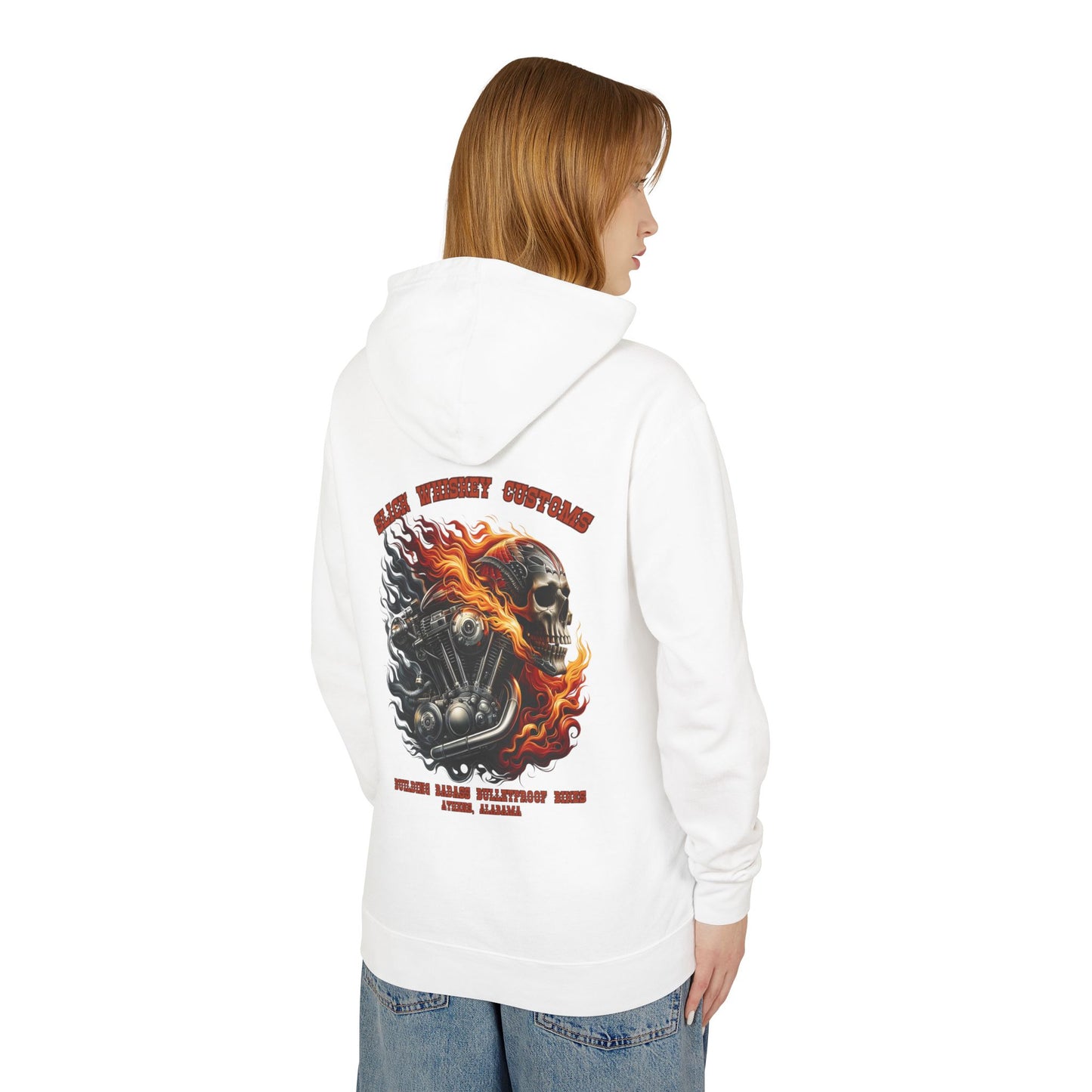 SWC Collection- Motorhead Custom Motorcycle Sweatshirt, Unisex Hoodie, Biker Gear, Lightweight Hooded Top, Skull and Flames Design, Gift for Riders
