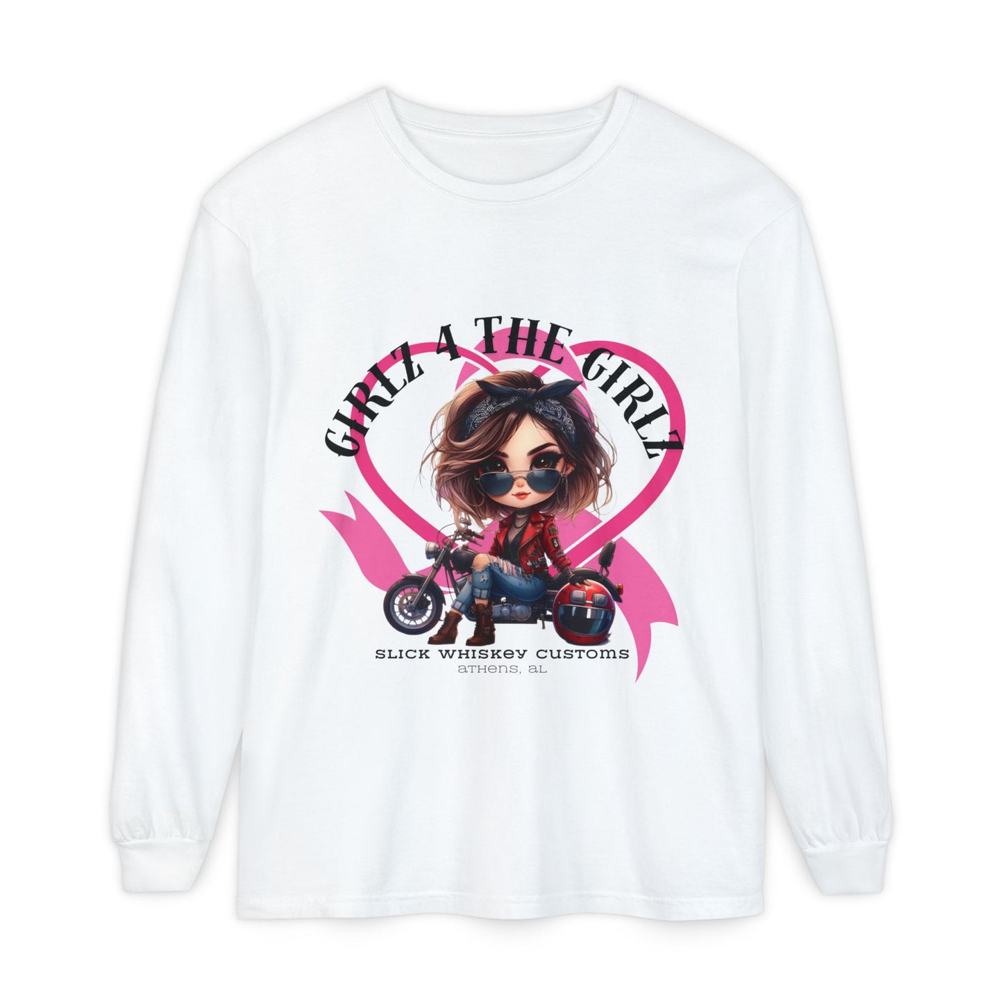 SWC Collection-Long Sleeved T-shirt Girl Power Bike Enthusiast Long Sleeve Tee | Unisex Garment-dyed T-Shirt for Riders, Casual Wear, Gifts, Birthday, Biker Events