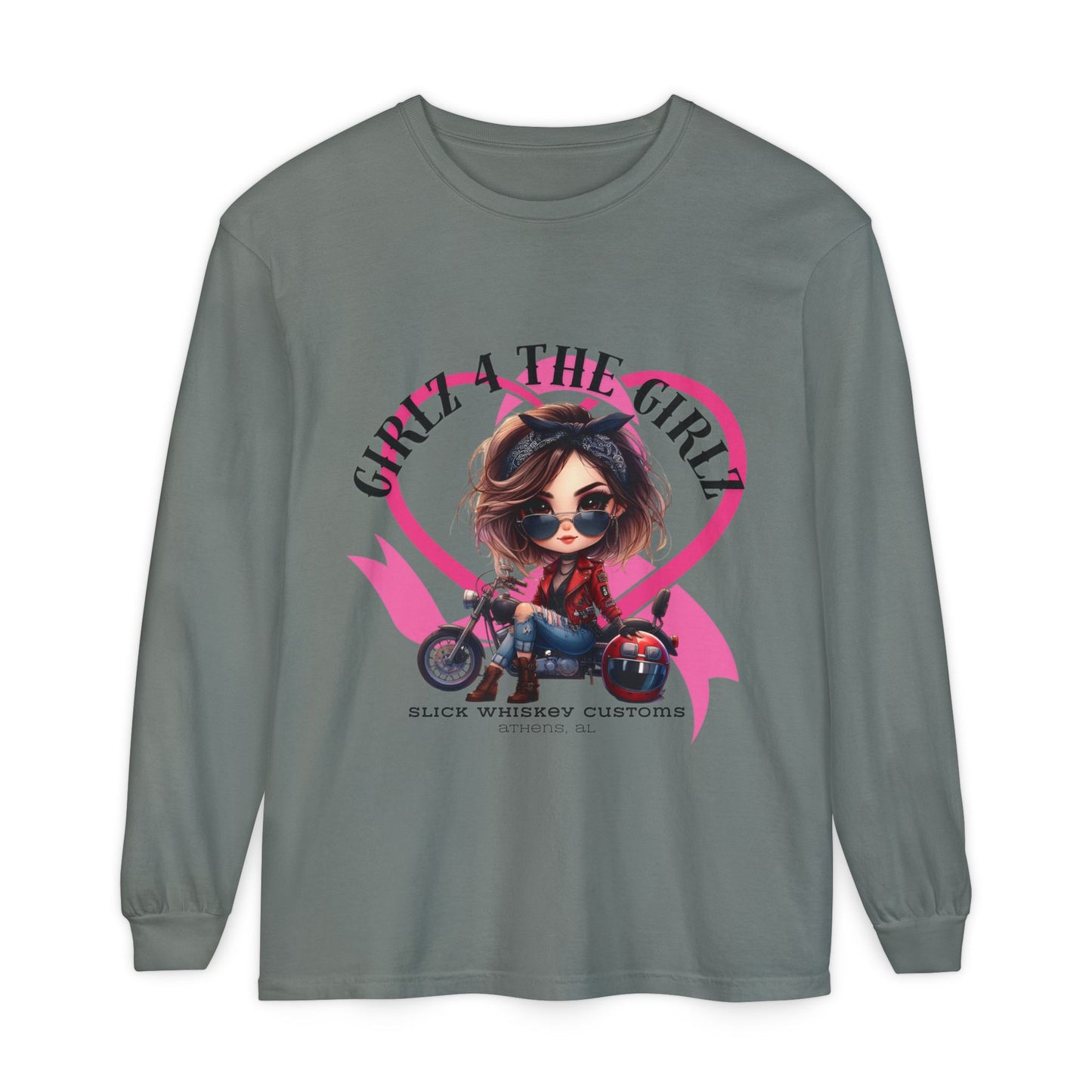SWC Collection-Long Sleeved T-shirt Girl Power Bike Enthusiast Long Sleeve Tee | Unisex Garment-dyed T-Shirt for Riders, Casual Wear, Gifts, Birthday, Biker Events