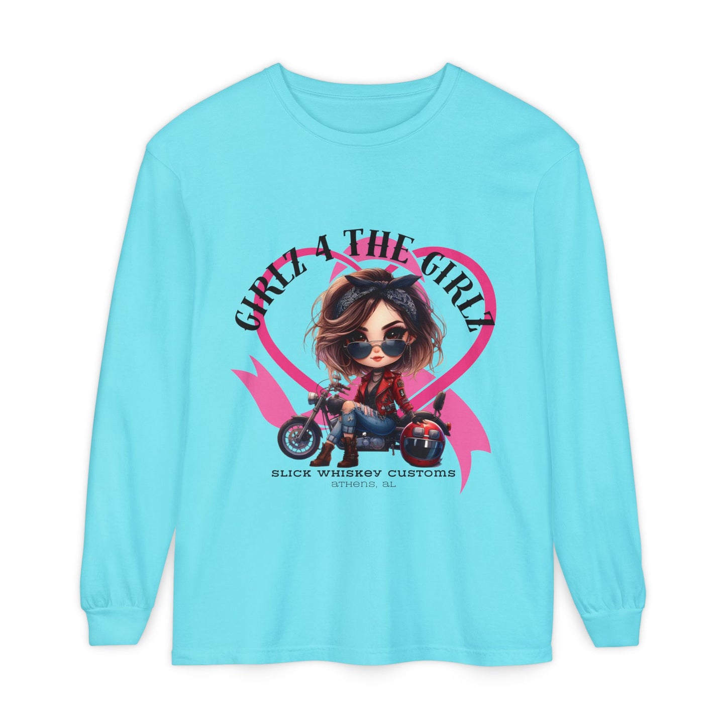 SWC Collection-Long Sleeved T-shirt Girl Power Bike Enthusiast Long Sleeve Tee | Unisex Garment-dyed T-Shirt for Riders, Casual Wear, Gifts, Birthday, Biker Events
