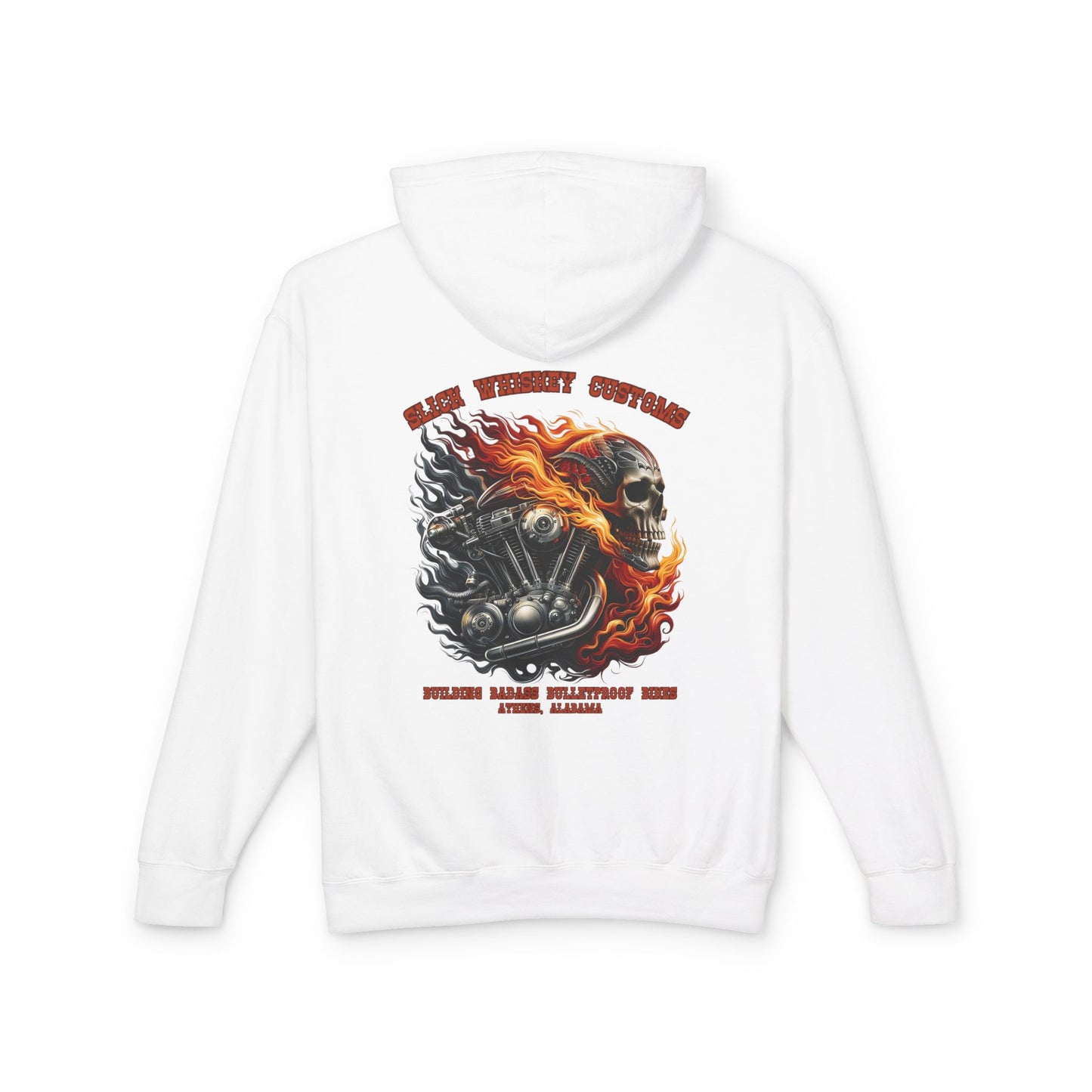 SWC Collection- Motorhead Custom Motorcycle Sweatshirt, Unisex Hoodie, Biker Gear, Lightweight Hooded Top, Skull and Flames Design, Gift for Riders