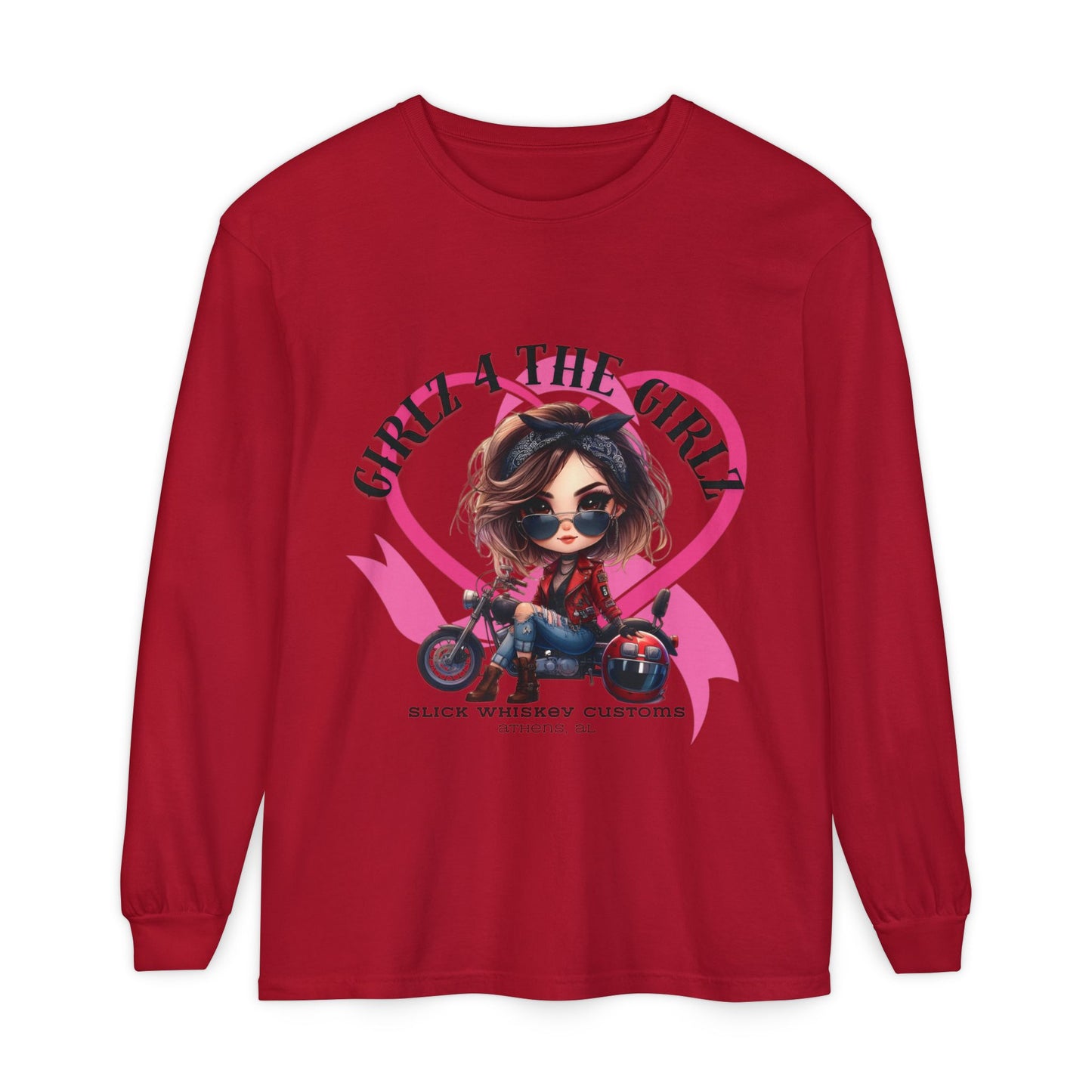 SWC Collection-Long Sleeved T-shirt Girl Power Bike Enthusiast Long Sleeve Tee | Unisex Garment-dyed T-Shirt for Riders, Casual Wear, Gifts, Birthday, Biker Events