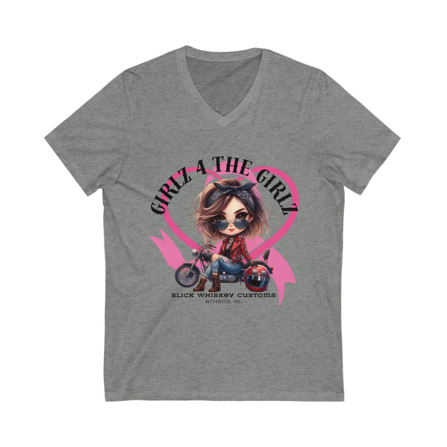 SWC Collection-Stylish V-Neck Tee for Bikers, Girl 4 The Girl Shirt, Breast Cancer Awareness Apparel, Unisex Motorcycle T-Shirt, Gift for Her