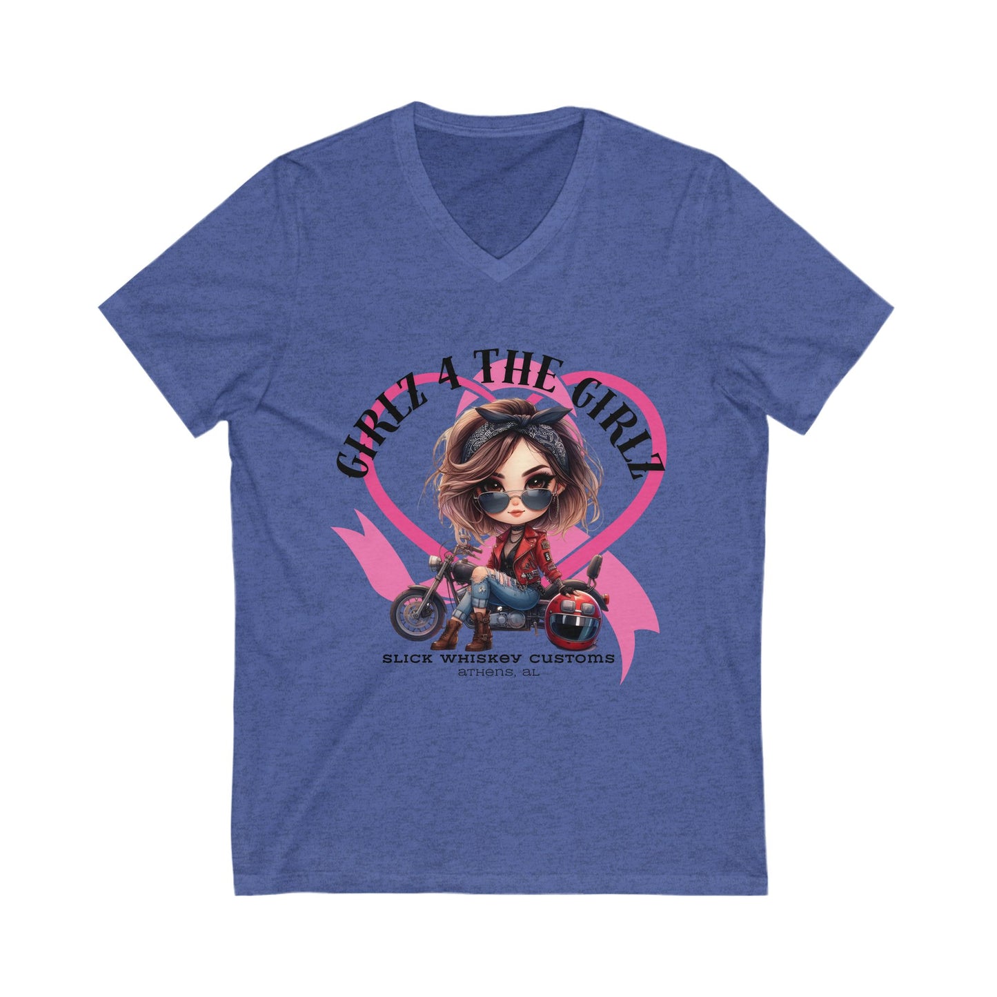 SWC Collection-Stylish V-Neck Tee for Bikers, Girl 4 The Girl Shirt, Breast Cancer Awareness Apparel, Unisex Motorcycle T-Shirt, Gift for Her