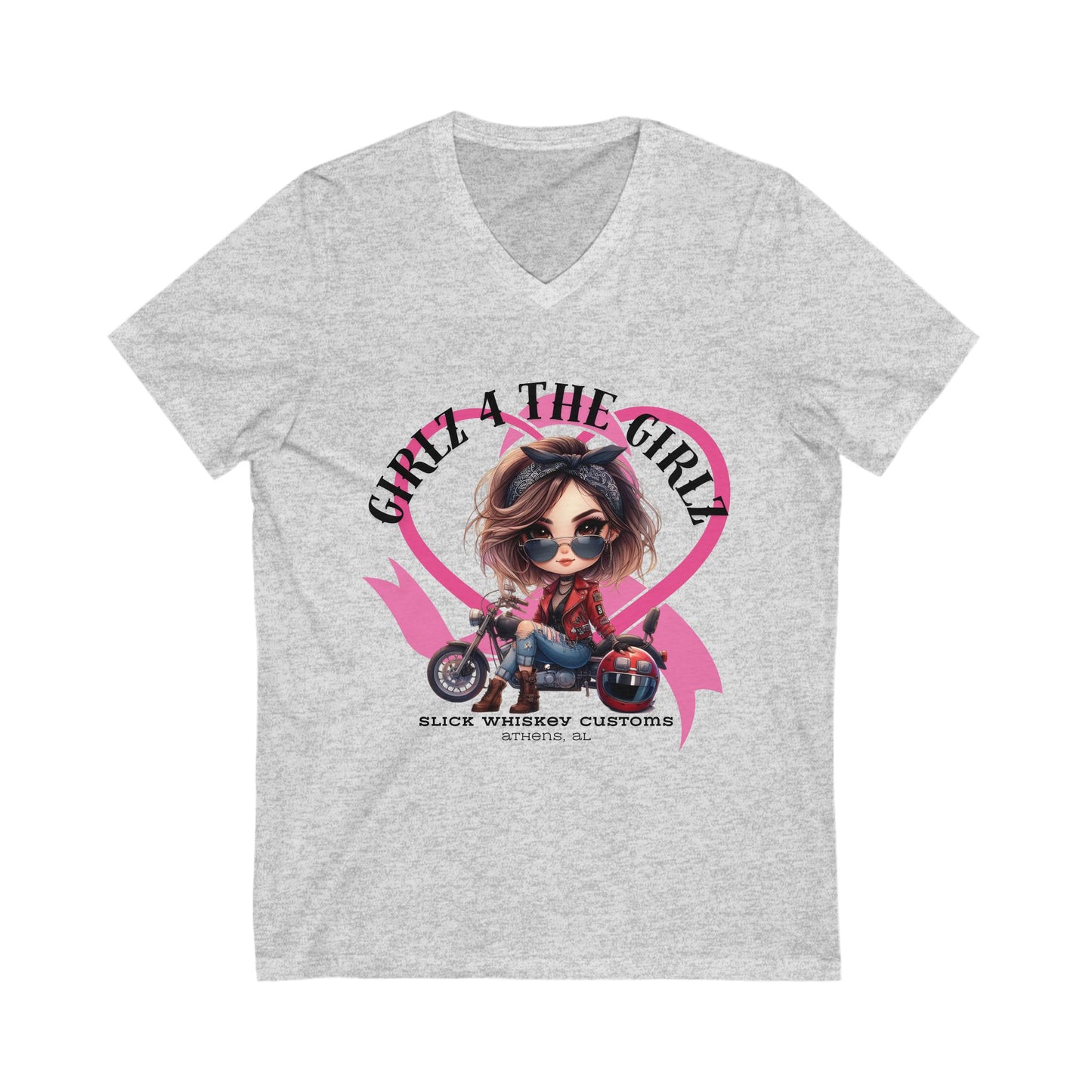 SWC Collection-Stylish V-Neck Tee for Bikers, Girl 4 The Girl Shirt, Breast Cancer Awareness Apparel, Unisex Motorcycle T-Shirt, Gift for Her