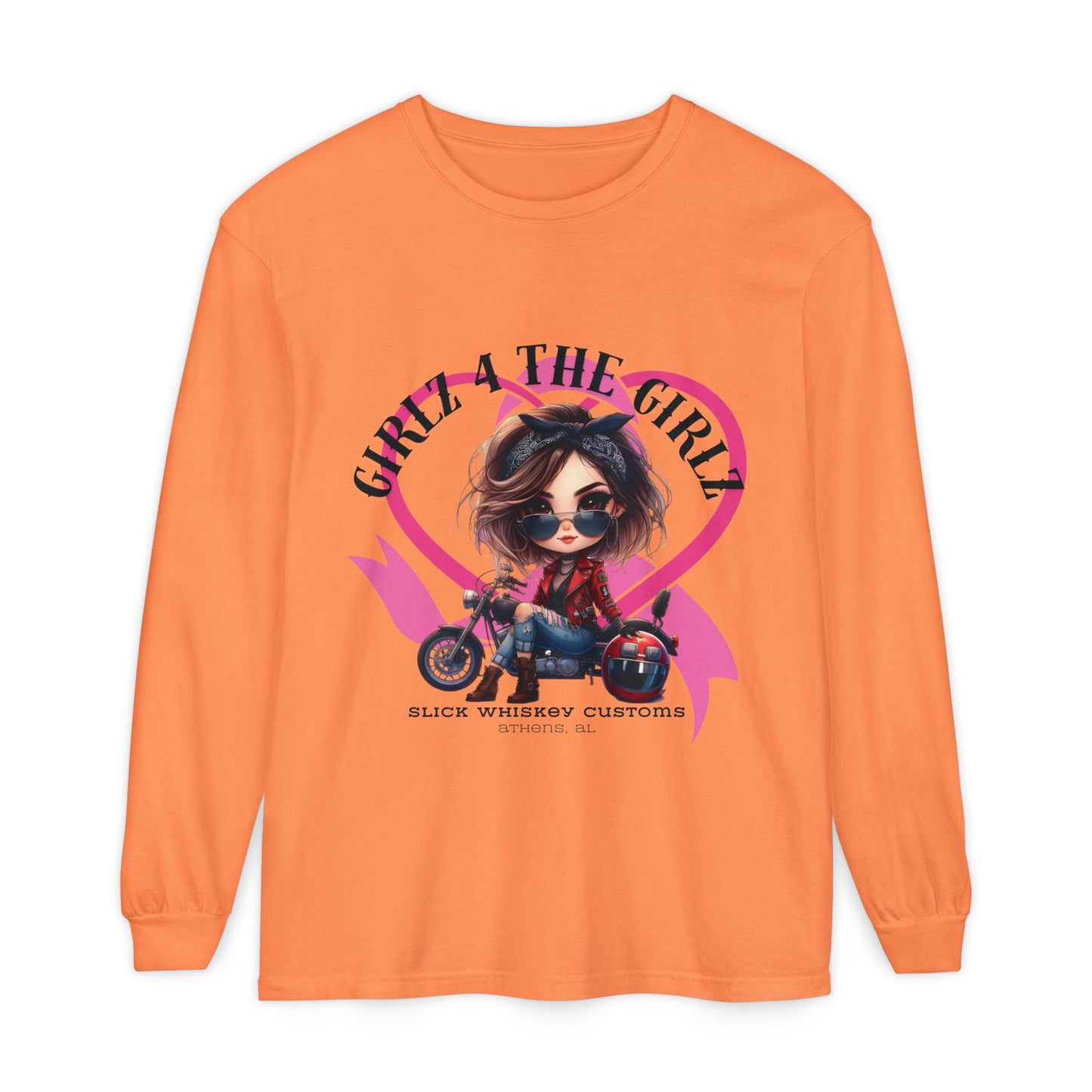 SWC Collection-Long Sleeved T-shirt Girl Power Bike Enthusiast Long Sleeve Tee | Unisex Garment-dyed T-Shirt for Riders, Casual Wear, Gifts, Birthday, Biker Events