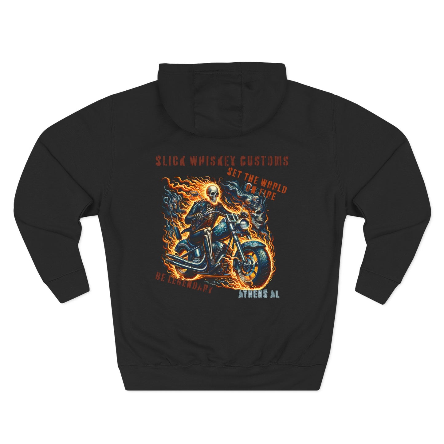 SWC Collection-hoodie skeleton flames motorcycle set the world on fire Custom Graphic Fleece Hoodie, Cozy Motorcycle Sweatshirt, Sleek Biker Apparel, Unique Winter Gift, Streetwear for Him/Her