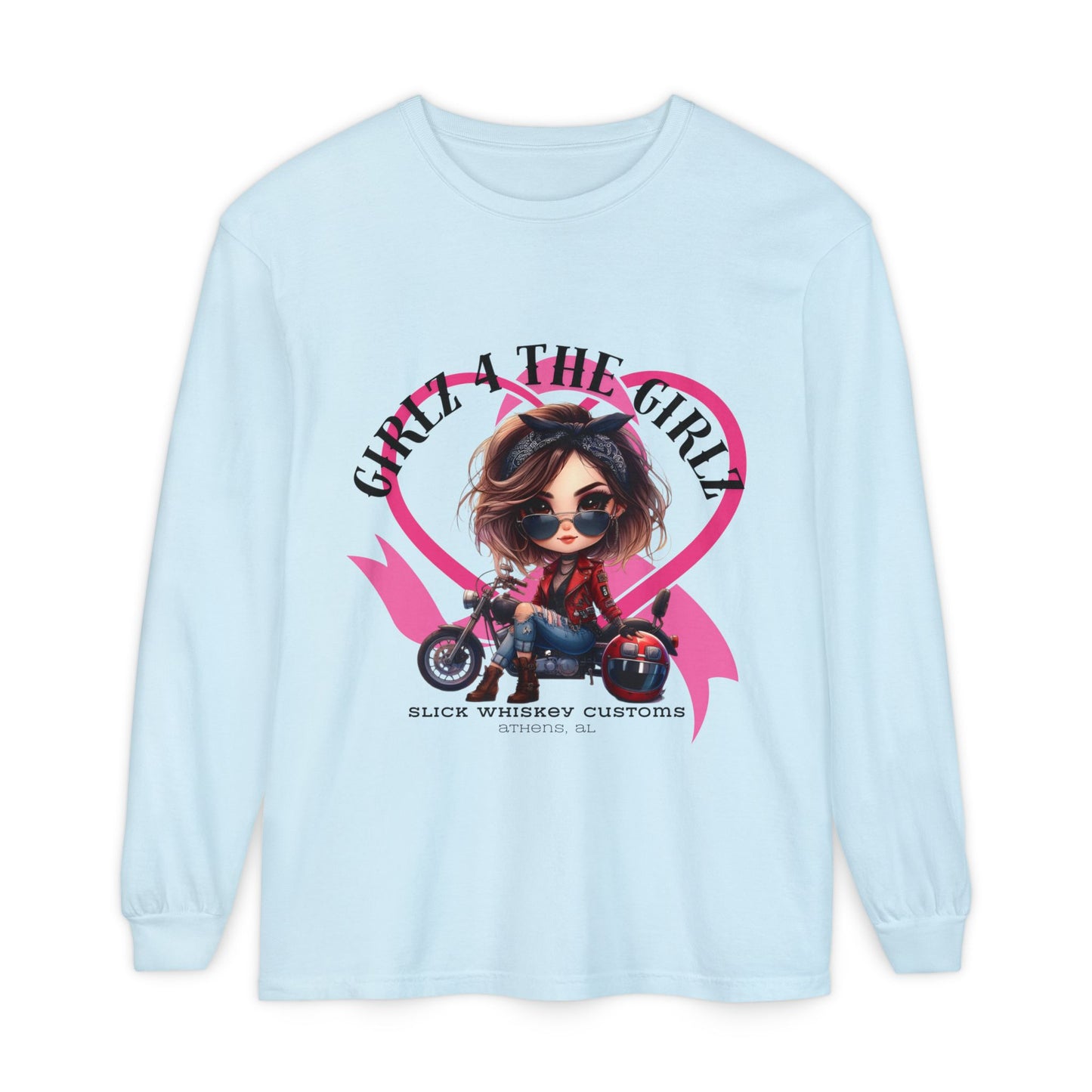 SWC Collection-Long Sleeved T-shirt Girl Power Bike Enthusiast Long Sleeve Tee | Unisex Garment-dyed T-Shirt for Riders, Casual Wear, Gifts, Birthday, Biker Events