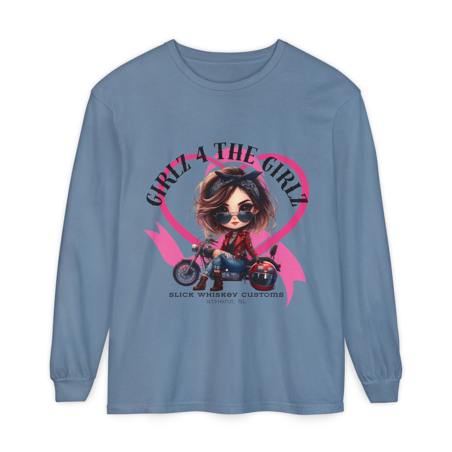 SWC Collection-Long Sleeved T-shirt Girl Power Bike Enthusiast Long Sleeve Tee | Unisex Garment-dyed T-Shirt for Riders, Casual Wear, Gifts, Birthday, Biker Events