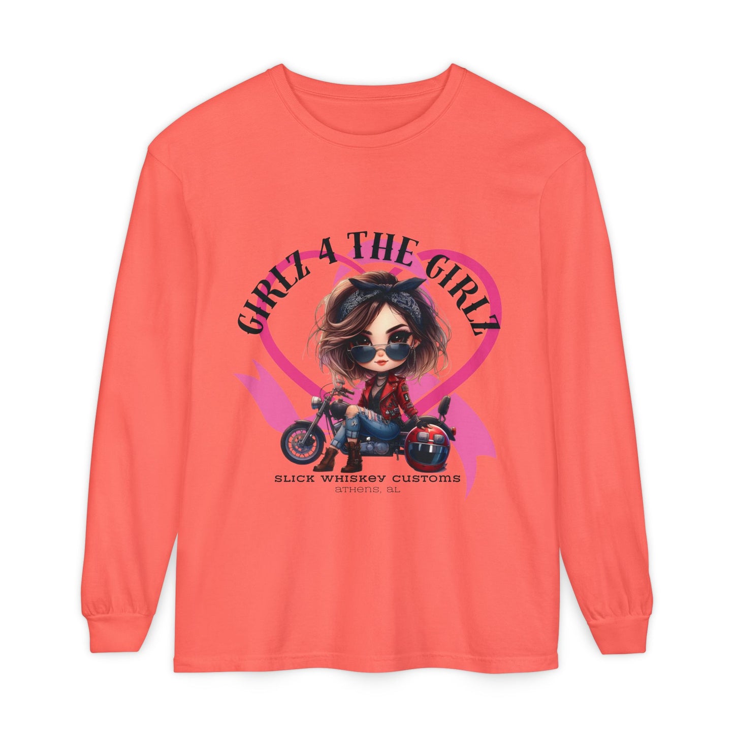 SWC Collection-Long Sleeved T-shirt Girl Power Bike Enthusiast Long Sleeve Tee | Unisex Garment-dyed T-Shirt for Riders, Casual Wear, Gifts, Birthday, Biker Events