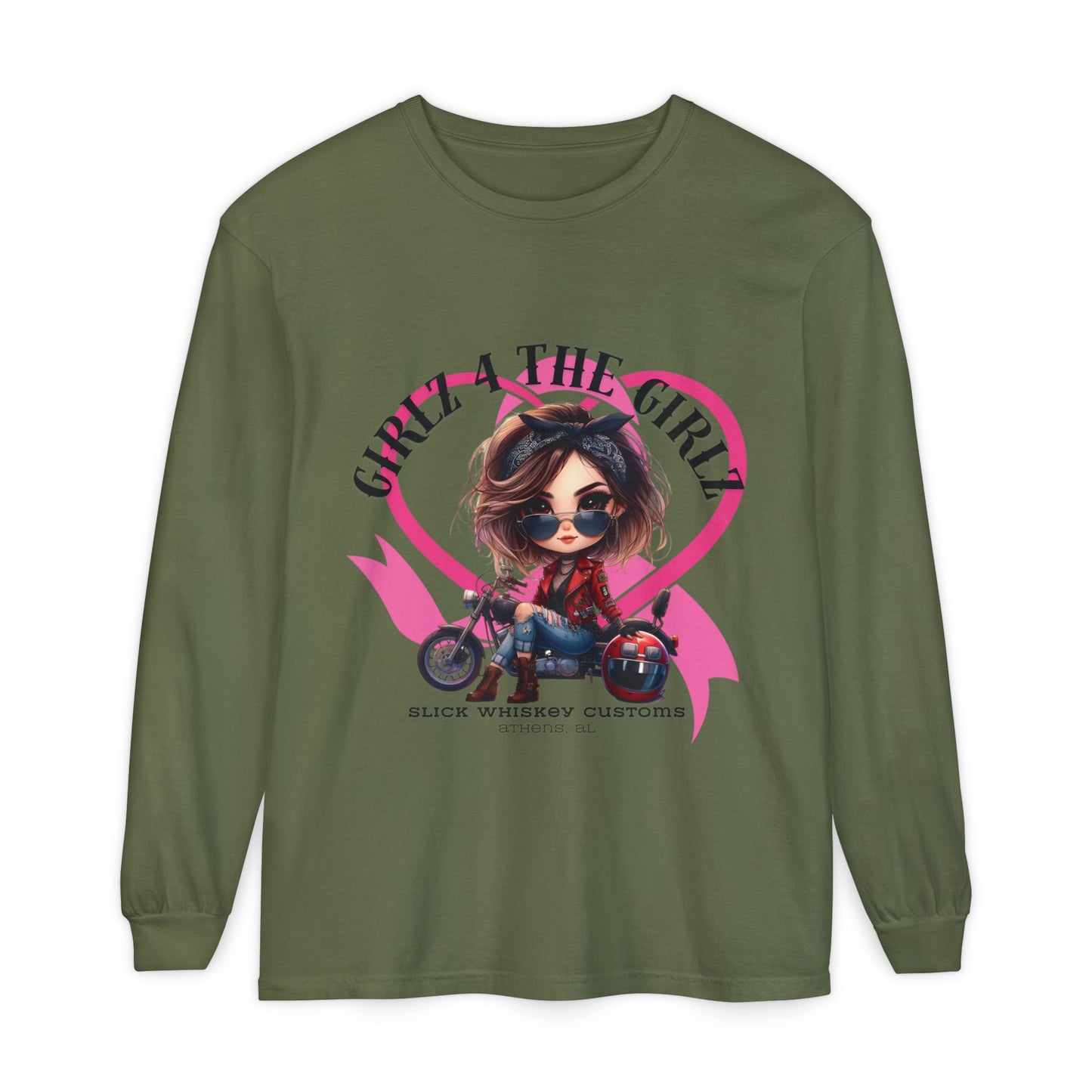 SWC Collection-Long Sleeved T-shirt Girl Power Bike Enthusiast Long Sleeve Tee | Unisex Garment-dyed T-Shirt for Riders, Casual Wear, Gifts, Birthday, Biker Events