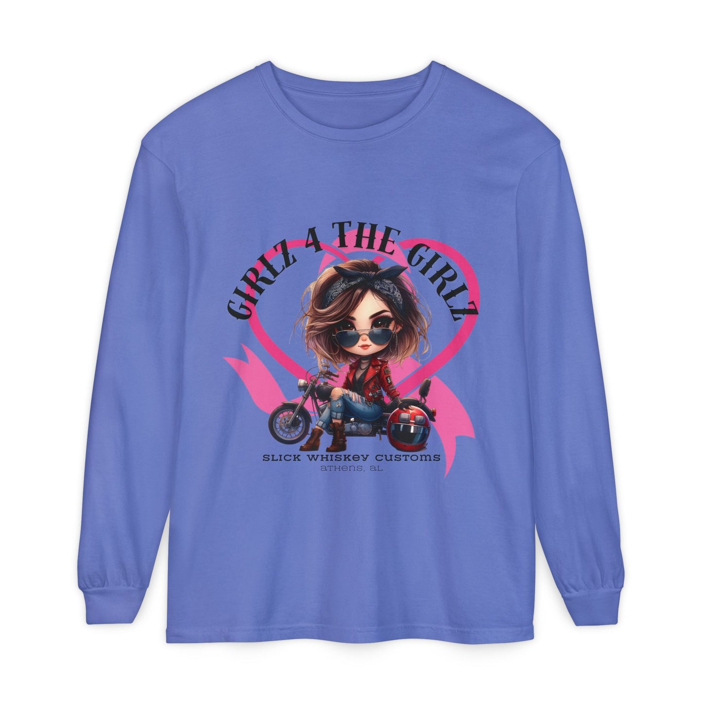 SWC Collection-Long Sleeved T-shirt Girl Power Bike Enthusiast Long Sleeve Tee | Unisex Garment-dyed T-Shirt for Riders, Casual Wear, Gifts, Birthday, Biker Events