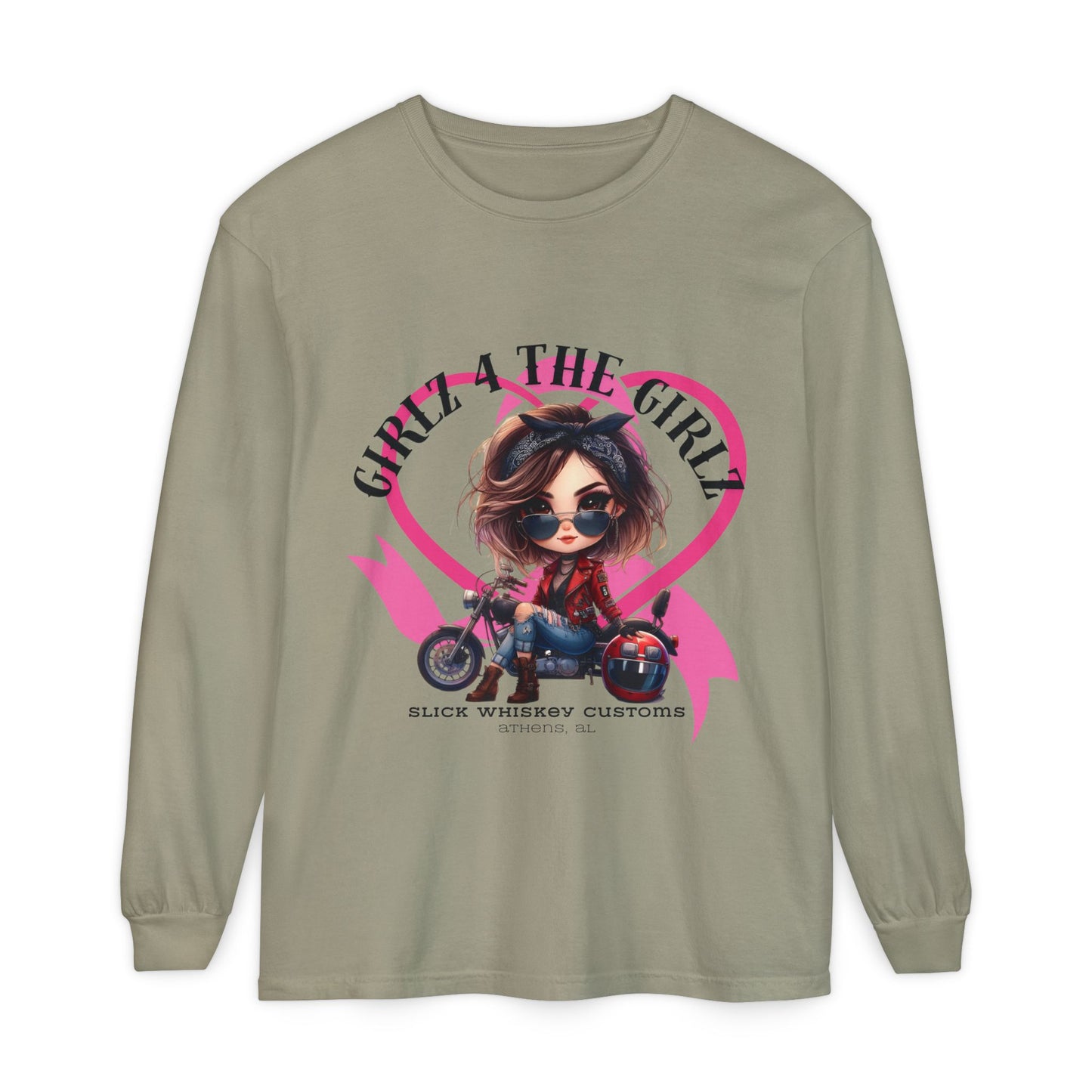 SWC Collection-Long Sleeved T-shirt Girl Power Bike Enthusiast Long Sleeve Tee | Unisex Garment-dyed T-Shirt for Riders, Casual Wear, Gifts, Birthday, Biker Events