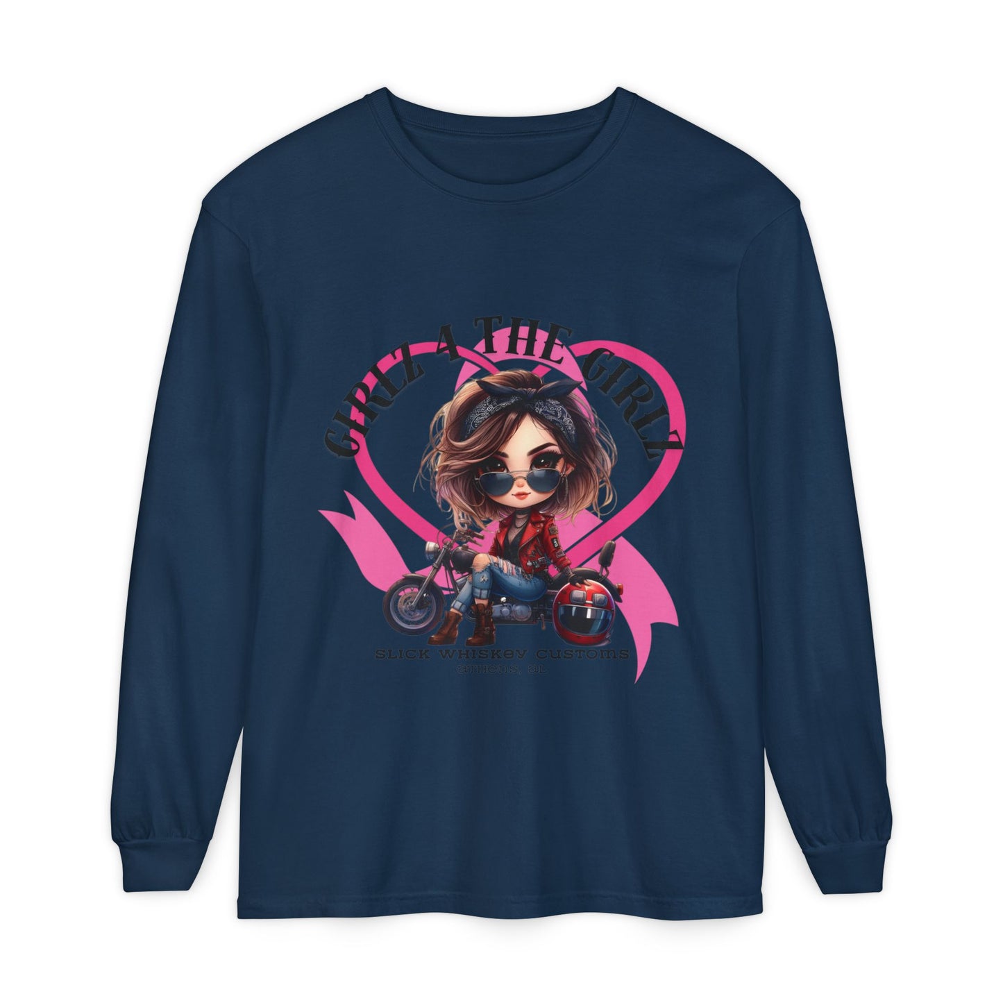 SWC Collection-Long Sleeved T-shirt Girl Power Bike Enthusiast Long Sleeve Tee | Unisex Garment-dyed T-Shirt for Riders, Casual Wear, Gifts, Birthday, Biker Events