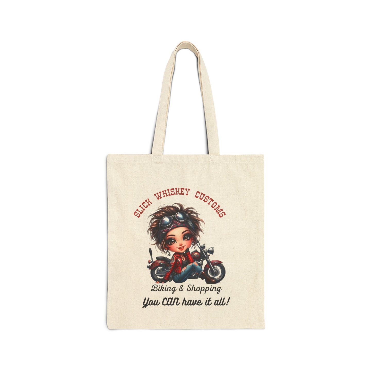 SWC Collection-Tote Bag, Have it all, Custom Motorcycle Tote Bag, Biking and Shopping Bag, Eco-Friendly Canvas Bag, Gift for Bikers, Unique Motorbike Tote