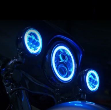Lighting Custom Dynamics Motorcycle 7" LED Headlamp with Color Changing Halo Black or Chrome