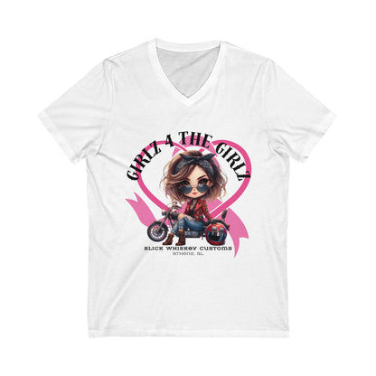 SWC Collection-Stylish V-Neck Tee for Bikers, Girl 4 The Girl Shirt, Breast Cancer Awareness Apparel, Unisex Motorcycle T-Shirt, Gift for Her