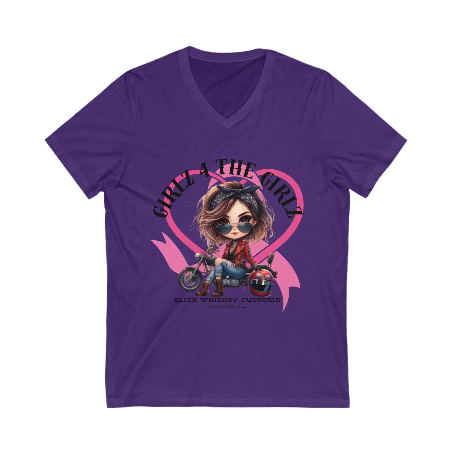SWC Collection-Stylish V-Neck Tee for Bikers, Girl 4 The Girl Shirt, Breast Cancer Awareness Apparel, Unisex Motorcycle T-Shirt, Gift for Her