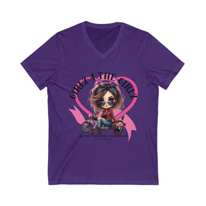 SWC Collection-Stylish V-Neck Tee for Bikers, Girl 4 The Girl Shirt, Breast Cancer Awareness Apparel, Unisex Motorcycle T-Shirt, Gift for Her