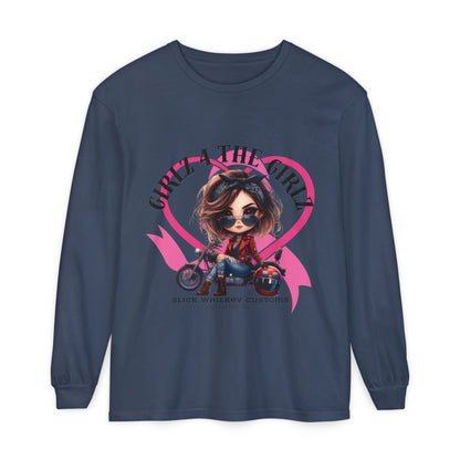SWC Collection-Long Sleeved T-shirt Girl Power Bike Enthusiast Long Sleeve Tee | Unisex Garment-dyed T-Shirt for Riders, Casual Wear, Gifts, Birthday, Biker Events