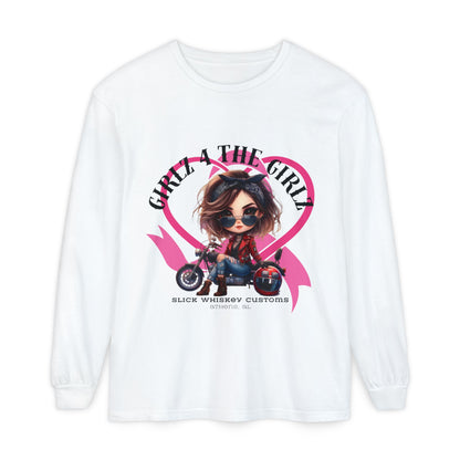 SWC Collection-Long Sleeved T-shirt Girl Power Bike Enthusiast Long Sleeve Tee | Unisex Garment-dyed T-Shirt for Riders, Casual Wear, Gifts, Birthday, Biker Events