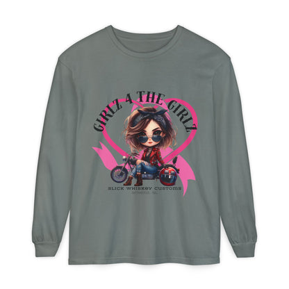 SWC Collection-Long Sleeved T-shirt Girl Power Bike Enthusiast Long Sleeve Tee | Unisex Garment-dyed T-Shirt for Riders, Casual Wear, Gifts, Birthday, Biker Events
