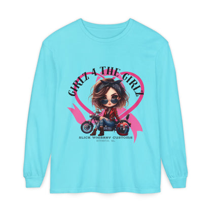 SWC Collection-Long Sleeved T-shirt Girl Power Bike Enthusiast Long Sleeve Tee | Unisex Garment-dyed T-Shirt for Riders, Casual Wear, Gifts, Birthday, Biker Events