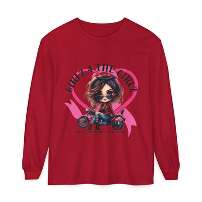 SWC Collection-Long Sleeved T-shirt Girl Power Bike Enthusiast Long Sleeve Tee | Unisex Garment-dyed T-Shirt for Riders, Casual Wear, Gifts, Birthday, Biker Events