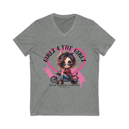 SWC Collection-Stylish V-Neck Tee for Bikers, Girl 4 The Girl Shirt, Breast Cancer Awareness Apparel, Unisex Motorcycle T-Shirt, Gift for Her
