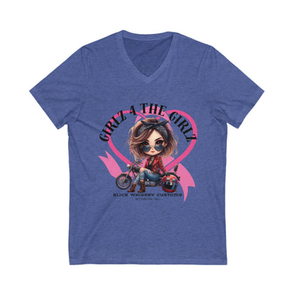 SWC Collection-Stylish V-Neck Tee for Bikers, Girl 4 The Girl Shirt, Breast Cancer Awareness Apparel, Unisex Motorcycle T-Shirt, Gift for Her