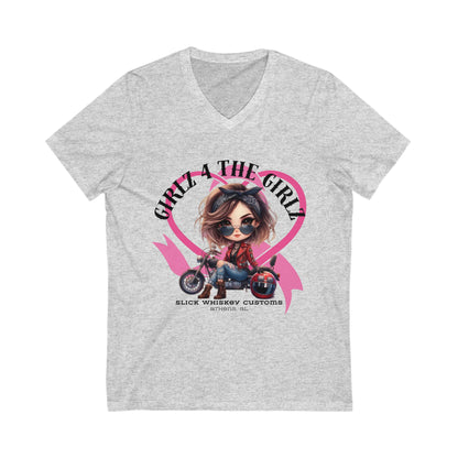 SWC Collection-Stylish V-Neck Tee for Bikers, Girl 4 The Girl Shirt, Breast Cancer Awareness Apparel, Unisex Motorcycle T-Shirt, Gift for Her