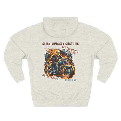 SWC Collection-hoodie skeleton flames motorcycle set the world on fire Custom Graphic Fleece Hoodie, Cozy Motorcycle Sweatshirt, Sleek Biker Apparel, Unique Winter Gift, Streetwear for Him/Her