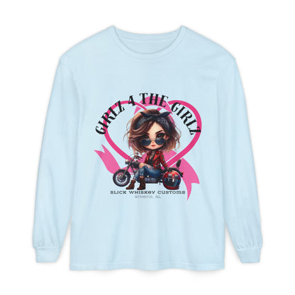 SWC Collection-Long Sleeved T-shirt Girl Power Bike Enthusiast Long Sleeve Tee | Unisex Garment-dyed T-Shirt for Riders, Casual Wear, Gifts, Birthday, Biker Events