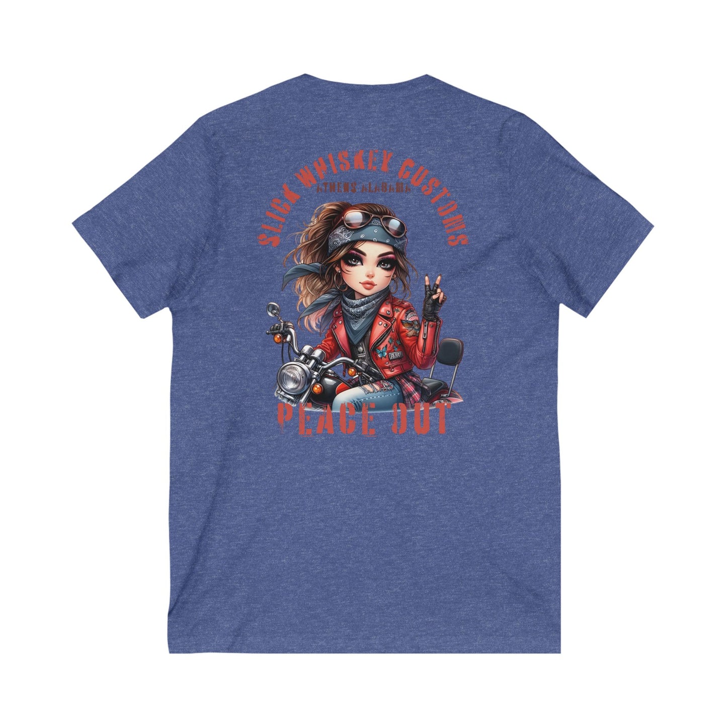 SWC Collection- Peace Out Biker Chic V-Neck Tee | Unisex Graphic Tee, Motorcycle Apparel, Gift for Her, Casual Wear, Trendy T-Shirt