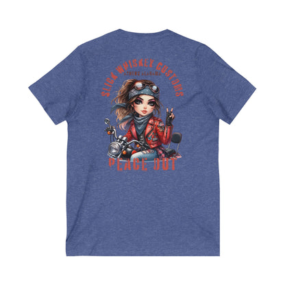 SWC Collection- Peace Out Biker Chic V-Neck Tee | Unisex Graphic Tee, Motorcycle Apparel, Gift for Her, Casual Wear, Trendy T-Shirt