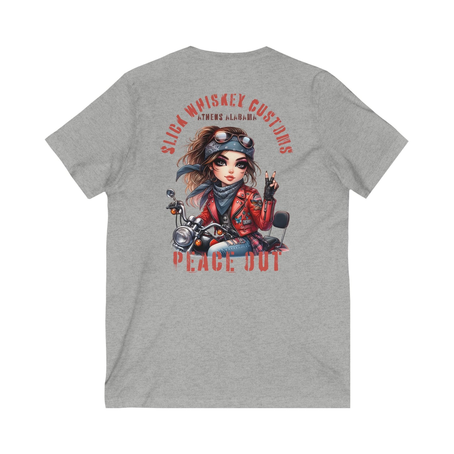 SWC Collection- Peace Out Biker Chic V-Neck Tee | Unisex Graphic Tee, Motorcycle Apparel, Gift for Her, Casual Wear, Trendy T-Shirt