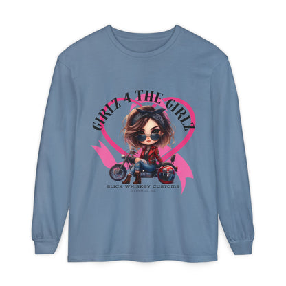 SWC Collection-Long Sleeved T-shirt Girl Power Bike Enthusiast Long Sleeve Tee | Unisex Garment-dyed T-Shirt for Riders, Casual Wear, Gifts, Birthday, Biker Events