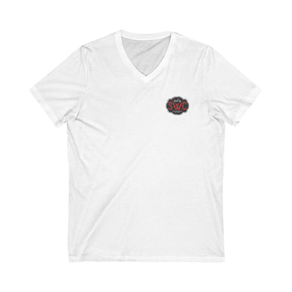 SWC Collection- Peace Out Biker Chic V-Neck Tee | Unisex Graphic Tee, Motorcycle Apparel, Gift for Her, Casual Wear, Trendy T-Shirt