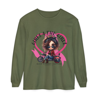 SWC Collection-Long Sleeved T-shirt Girl Power Bike Enthusiast Long Sleeve Tee | Unisex Garment-dyed T-Shirt for Riders, Casual Wear, Gifts, Birthday, Biker Events
