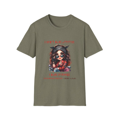 SWC Collection- Girl Attitude & Purpose T-Shirt, Funny Graphic Tee, Unique Gift for Her, Statement Shirt, Casual Everyday Wear
