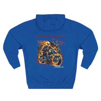 SWC Collection-hoodie skeleton flames motorcycle set the world on fire Custom Graphic Fleece Hoodie, Cozy Motorcycle Sweatshirt, Sleek Biker Apparel, Unique Winter Gift, Streetwear for Him/Her